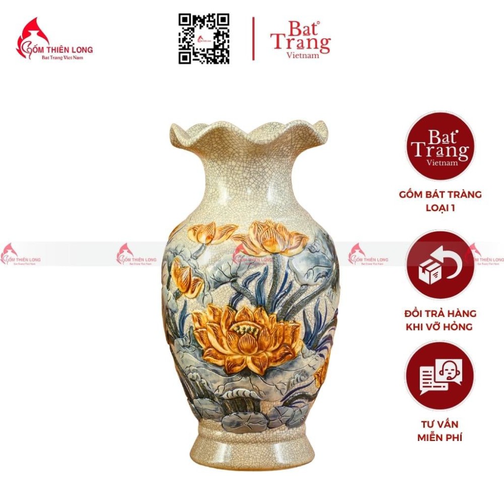 Lọ Hoa Ban Thờ Men Rạn Miệng Lượn 230829