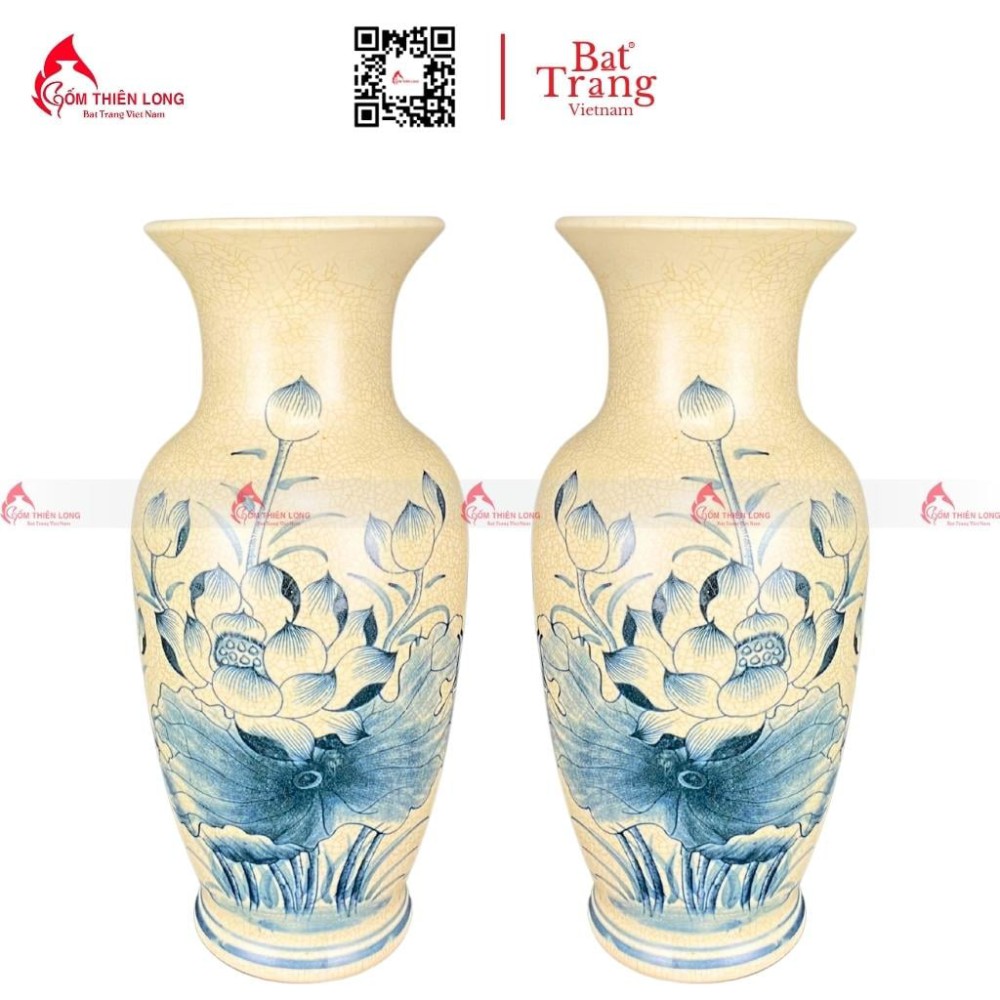 Lọ Hoa Bàn Thờ Men Rạn Vẽ Sen S230842