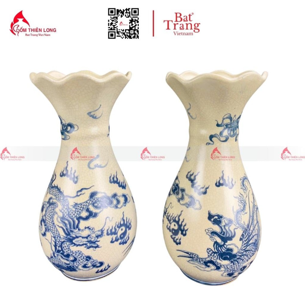 Lọ Hoa Bàn Thờ Men Rạn Miệng Lượn R230843