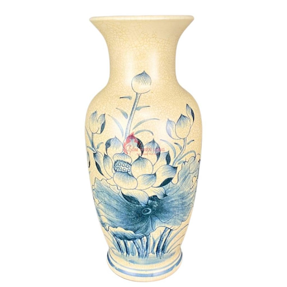 Lọ Hoa Bàn Thờ Men Rạn Vẽ Sen S230842