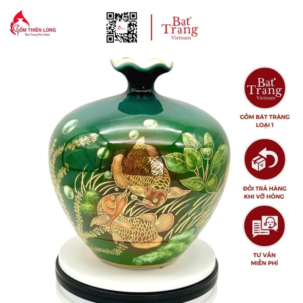 Bình Hút Lộc Kim Long Miệng Lượn Vẽ Vàng HLCA005