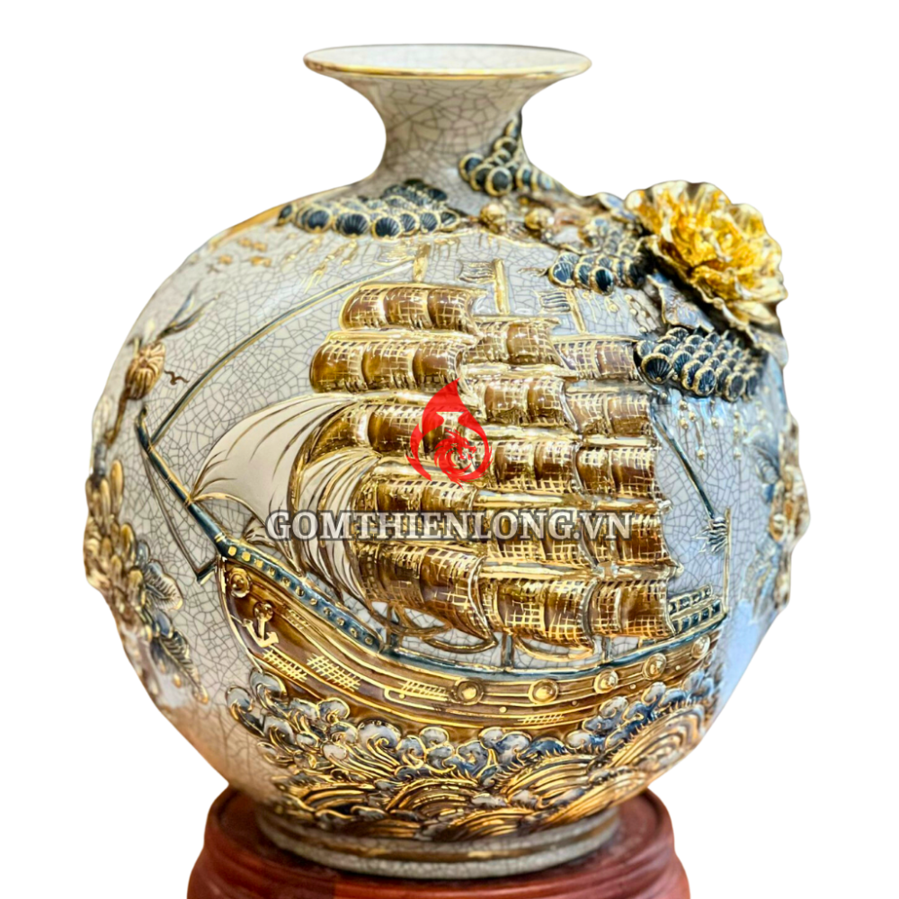 Bình Hút Lộc Thuận Buồm Xuôi Gió Men Rạn 231029