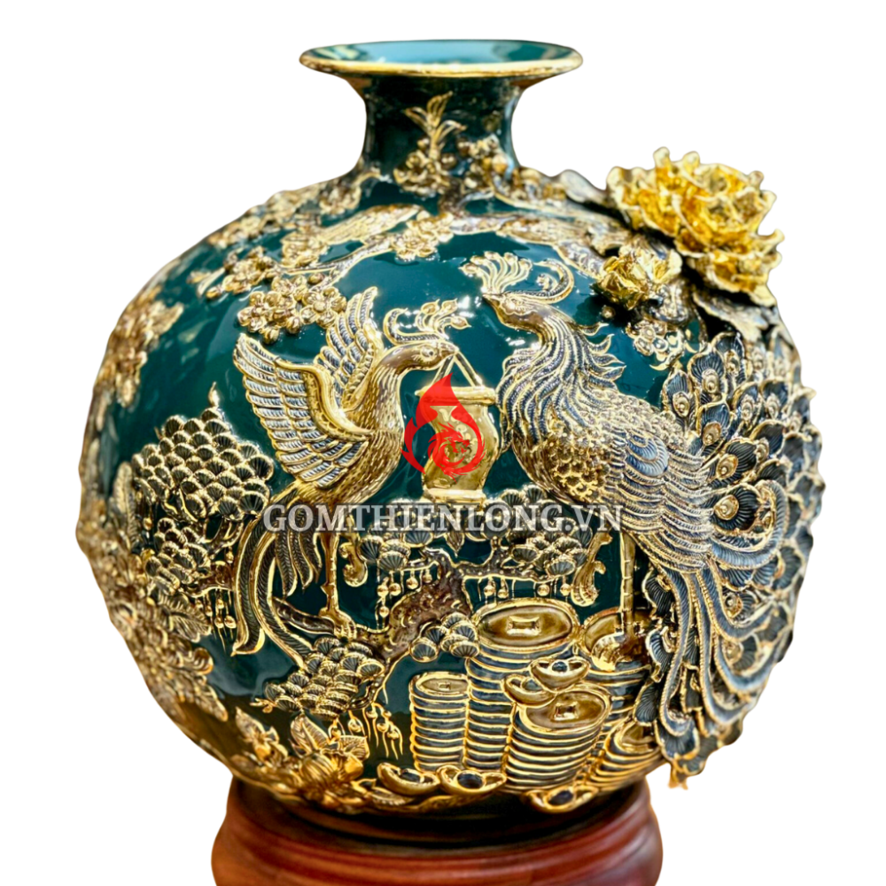 Bình Hút Lộc Công Hoa Phú Quý Màu Xanh Lục Bảo 231032