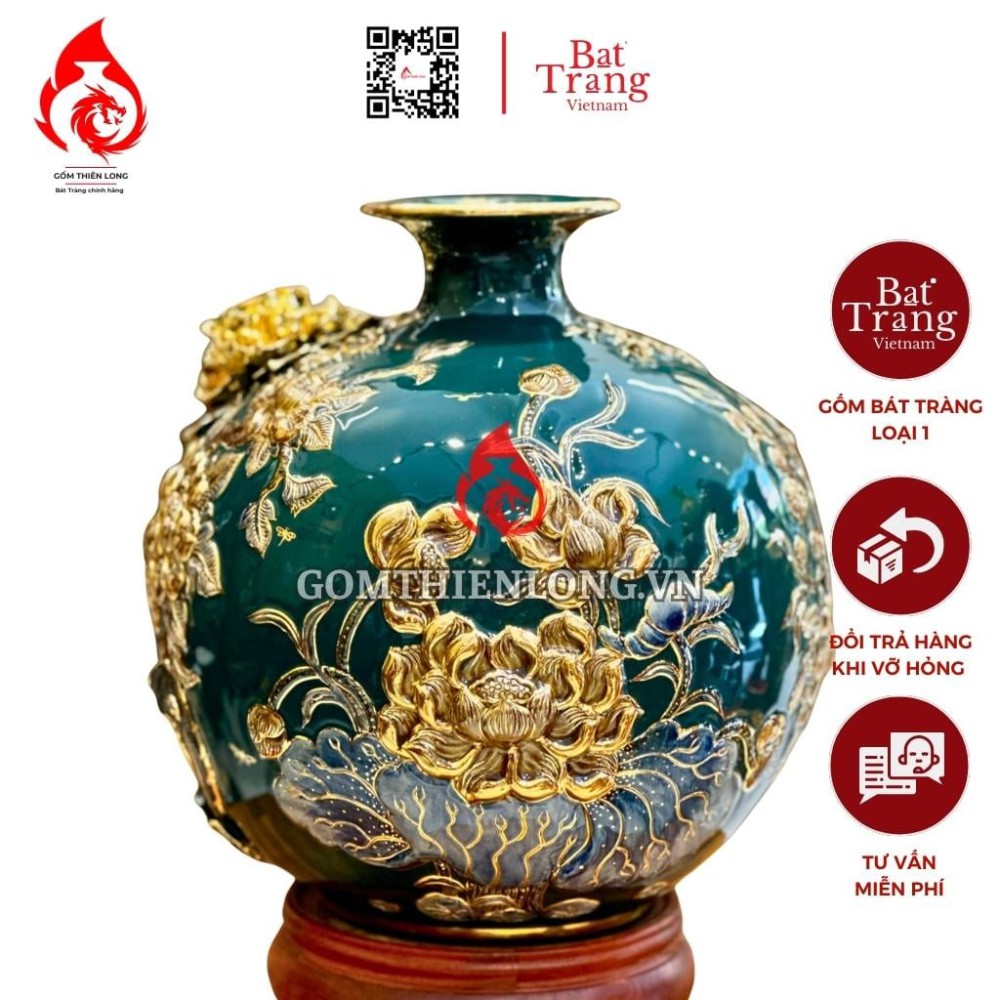 Bình Hút Lộc Công Hoa Phú Quý Màu Xanh Lục Bảo 231032