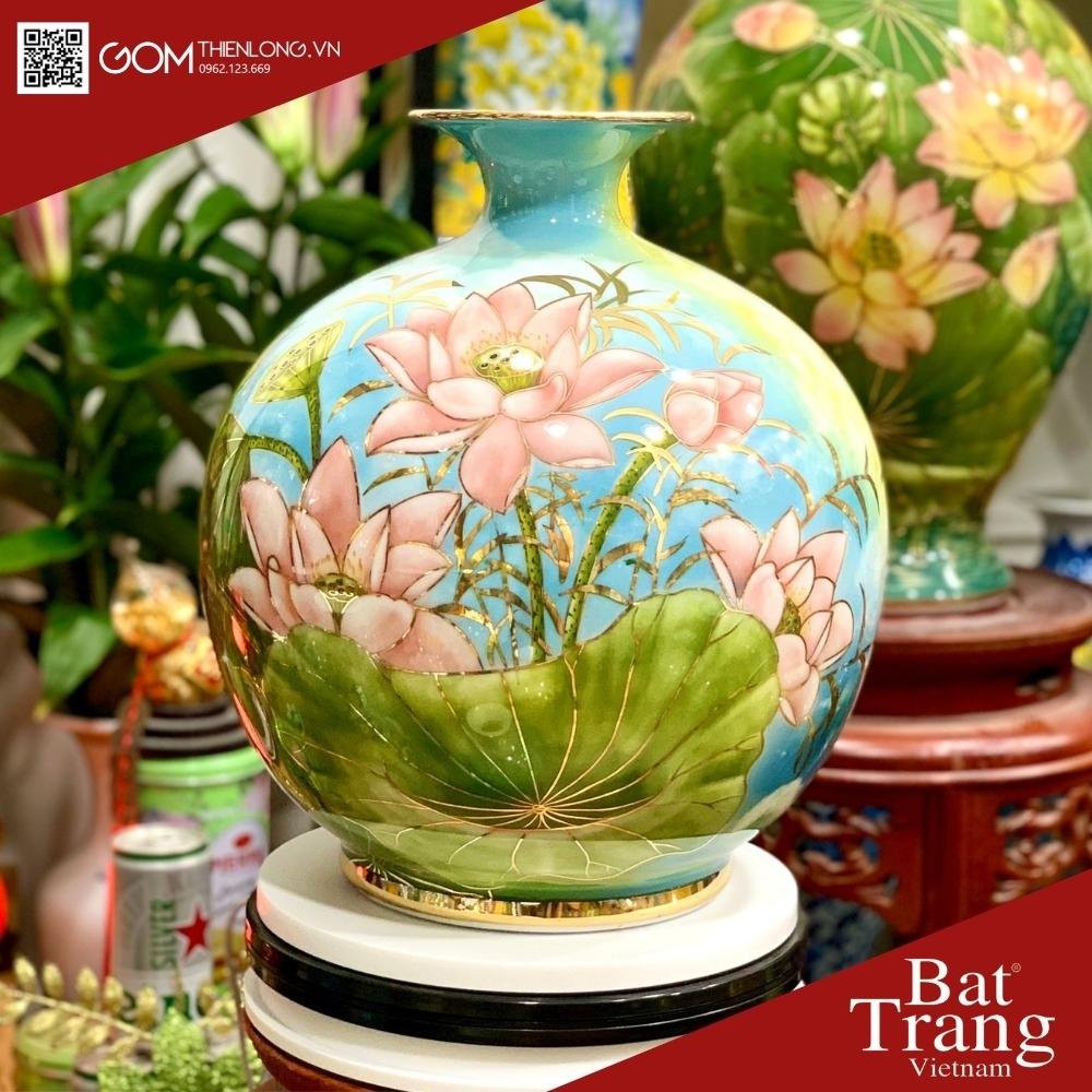 Bình Hút Lộc 3D Vẽ Vàng Thuận Buồm Sen Hồng