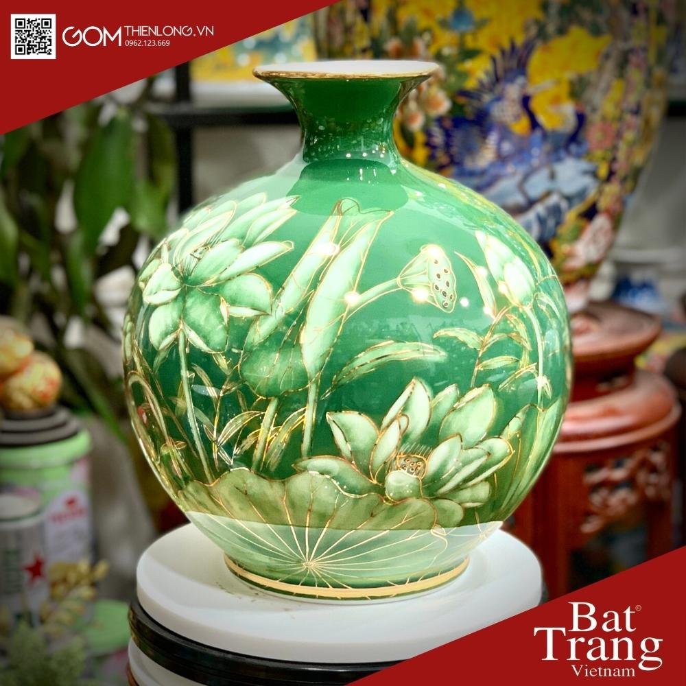 Bình Hút Lộc 3D Vẽ Vàng Thuận Buồm Sen Xanh