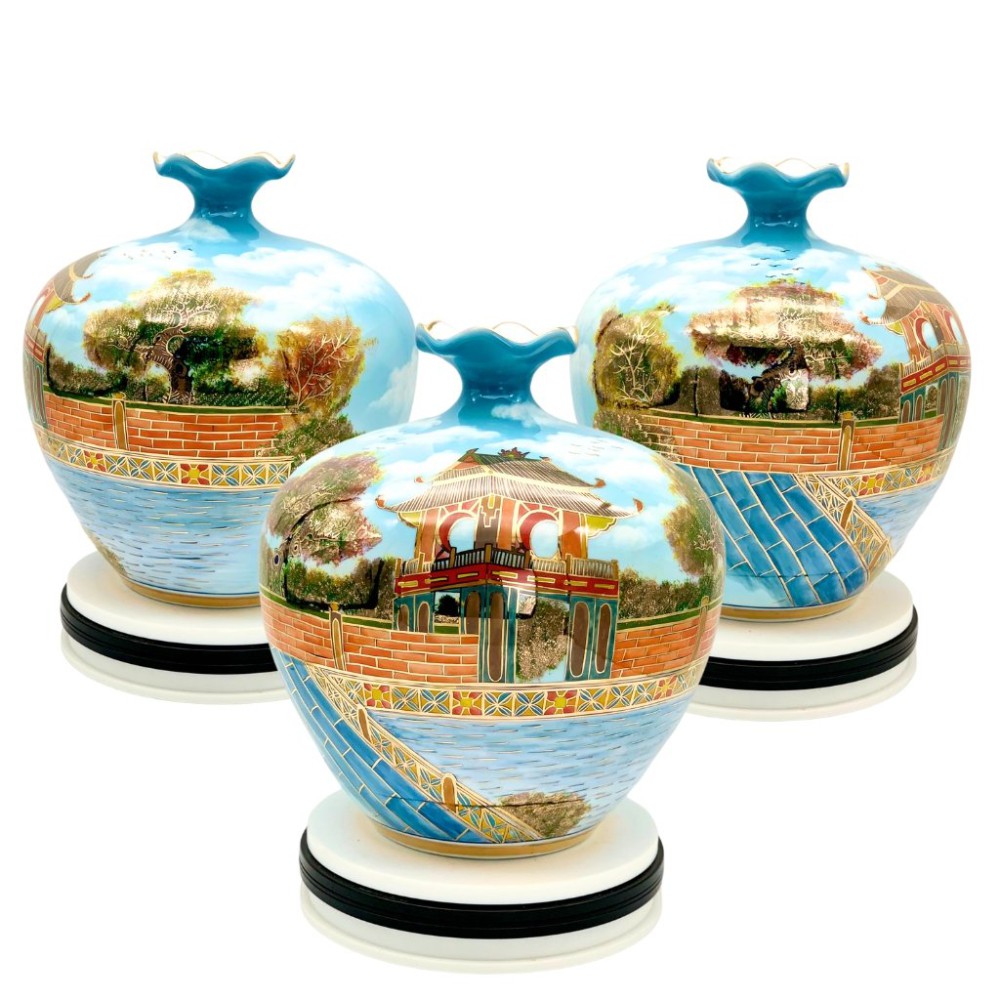 Bình Hút Lộc Miệng Lượn Khuê Văn Các Vẽ Vàng 3D HLCA021