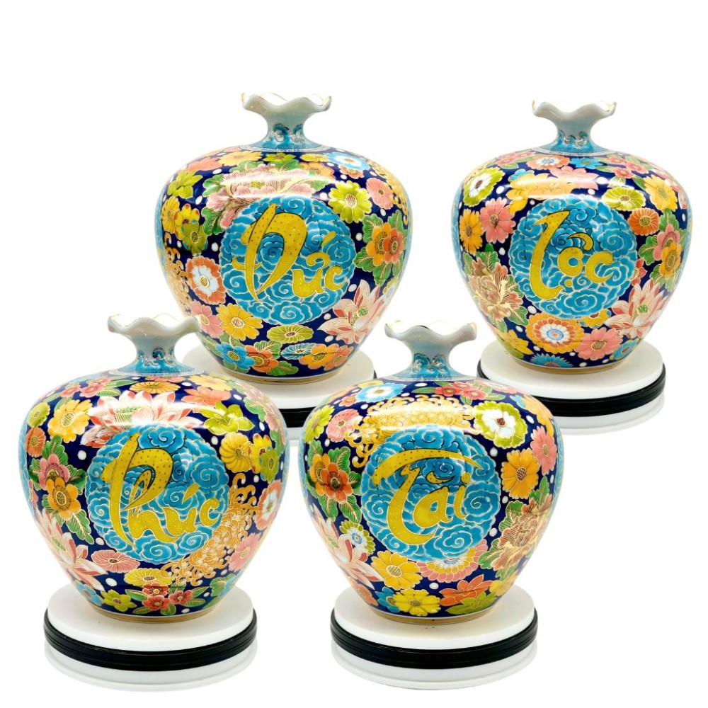 Bình Hút Lộc Phúc Đức Tài Lộc Vẽ Vàng Miệng Lượn HLCA016