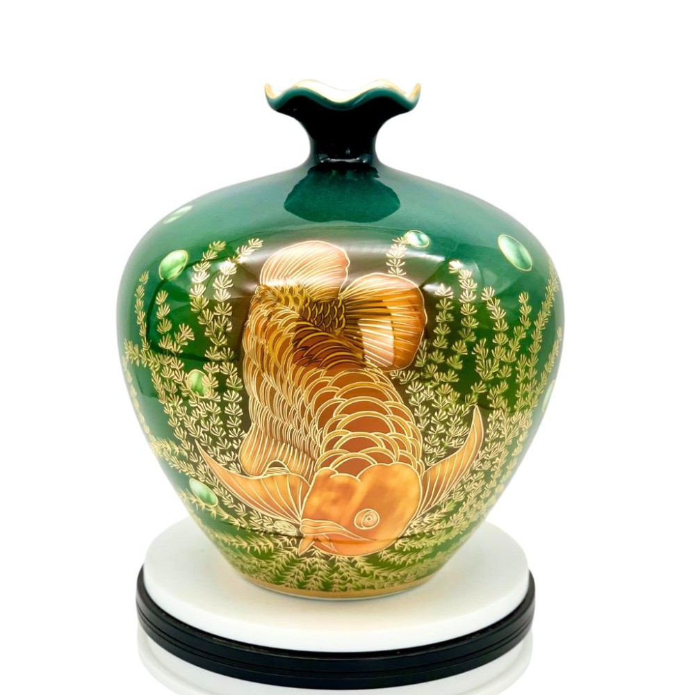 Bình Hút Lộc Kim Long Miệng Lượn Vẽ Vàng HLCA005