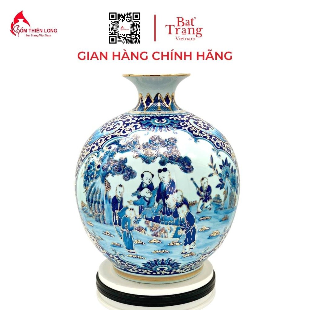 Bình Hút Lộc Bách Nhi Vẽ Vàng Men Lam Cổ HLCA002