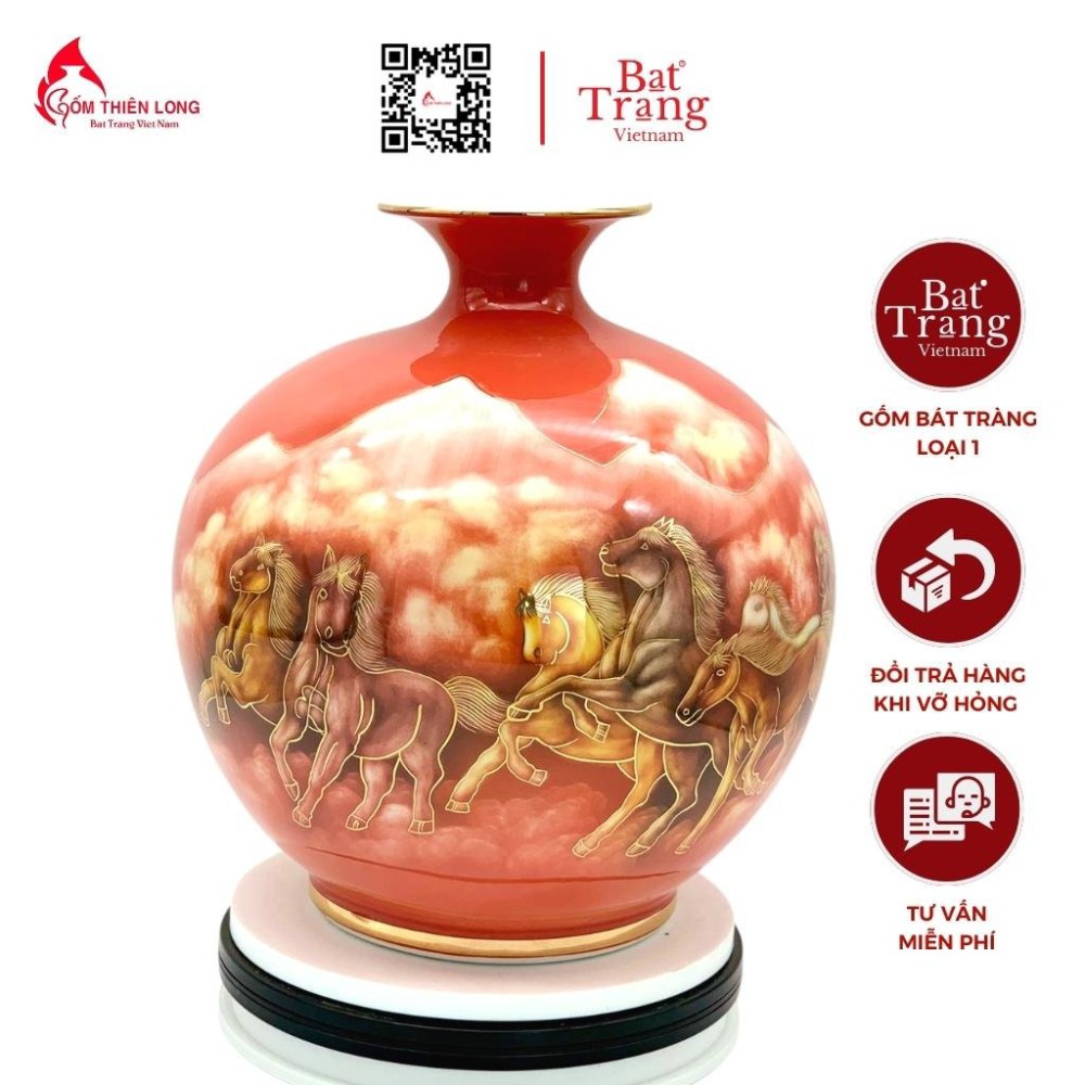 Bình Hút Lộc Mã Đáo Thành Công Vẽ Vàng 3D Nền Đỏ HLCA006