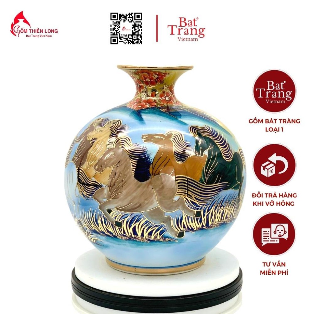 Bình Hút Lộc Mã Đáo Thành Công Vẽ Vàng 3D Nền Xanh HLCA007