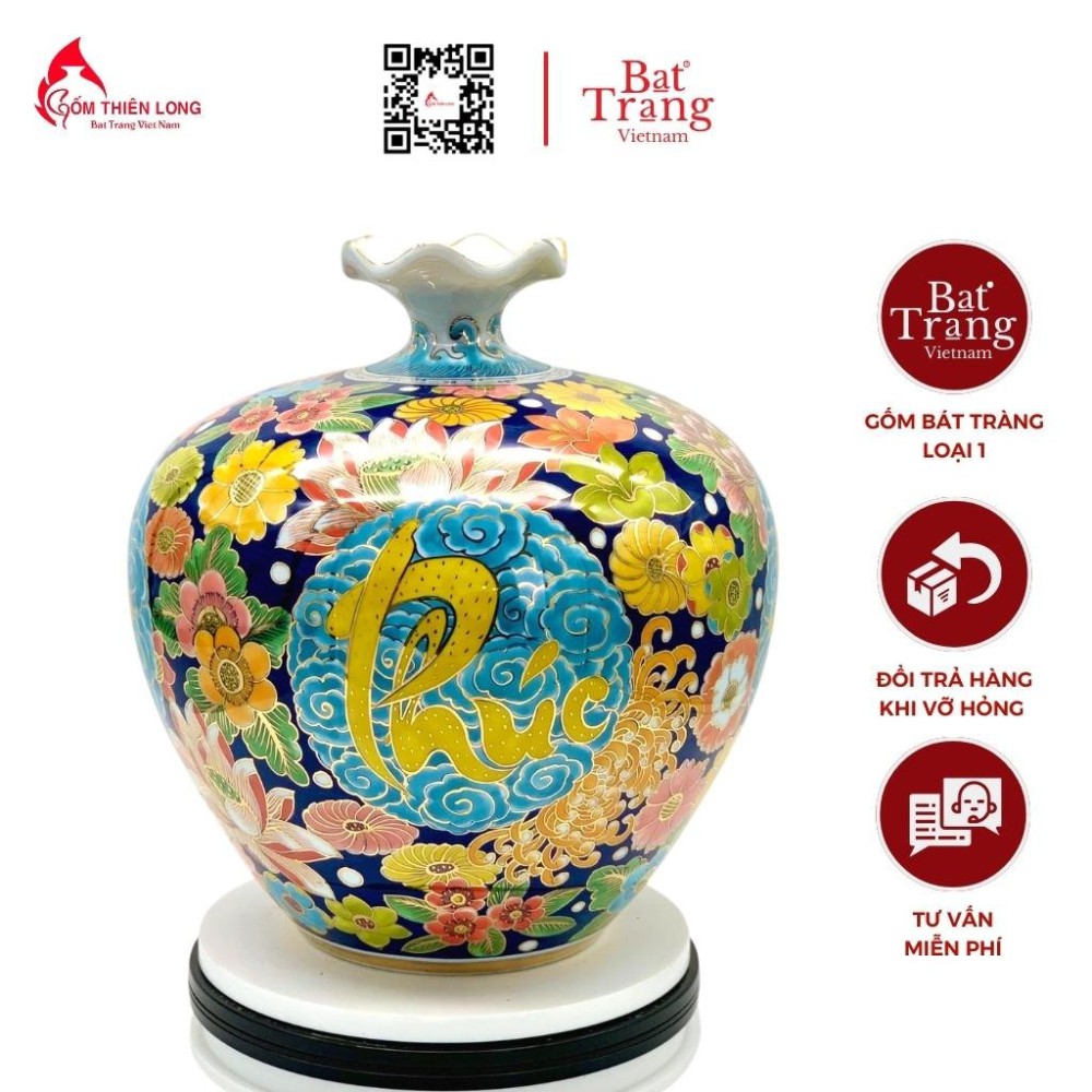 Bình Hút Lộc Phúc Đức Tài Lộc Vẽ Vàng Miệng Lượn HLCA016