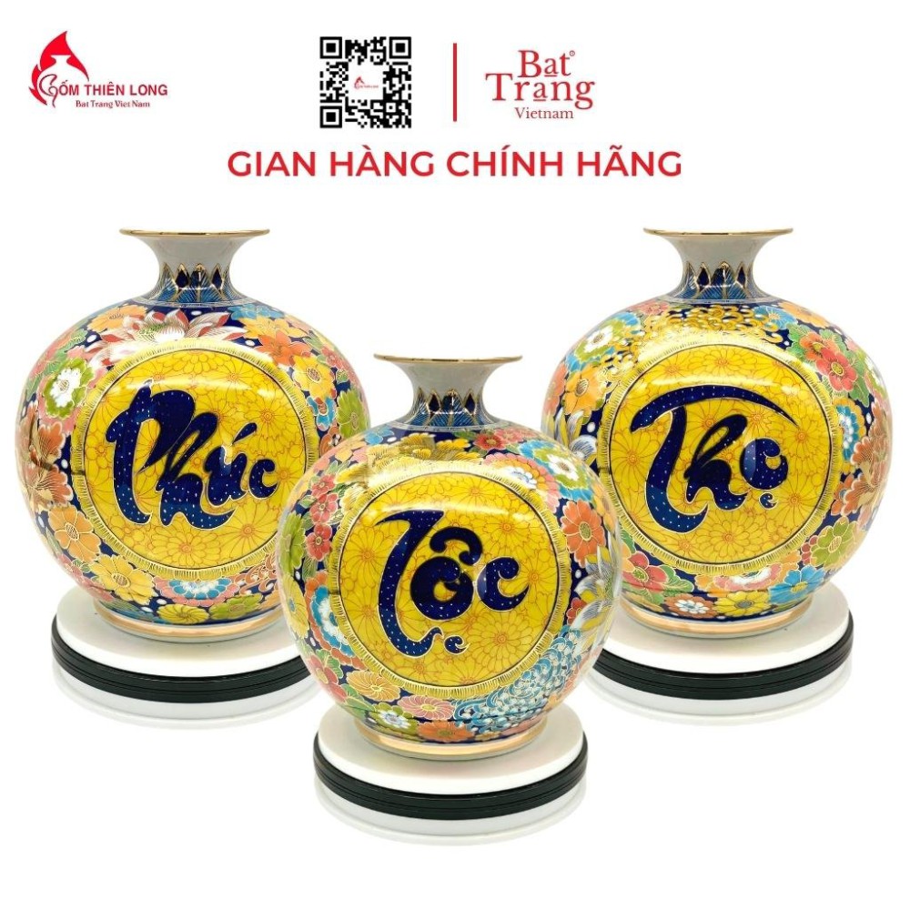 Bình Hút Lộc Phúc Lộc Thọ Vẽ Vàng Nền Vàng HLCA011