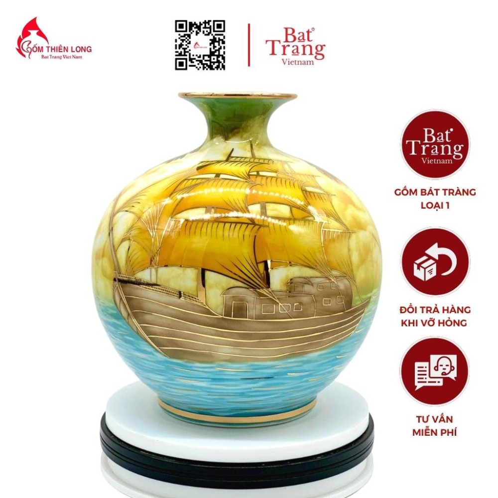 Bình Hút Lộc Thuận Buồm Xuôi Gió 3D Nền Vàng HLCA013