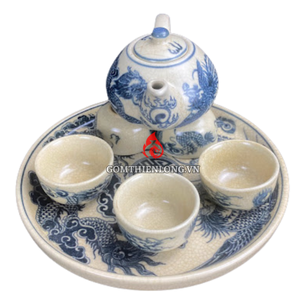Bộ Ấm Chén Bàn Thờ Men Rạn Vẽ Rồng Phượng 231138