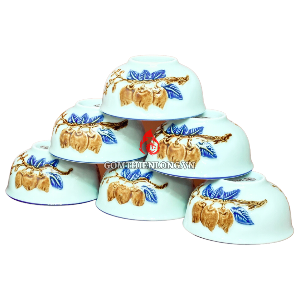 Bộ Bát Cơm Thờ Cúng Bát Tràng Men Ngọc Đắp Nổi 231151