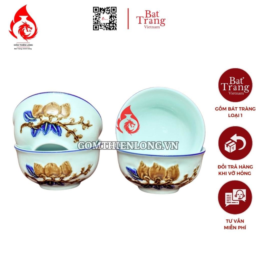 Bộ Bát Cơm Thờ Cúng Bát Tràng Men Ngọc Đắp Nổi 231151