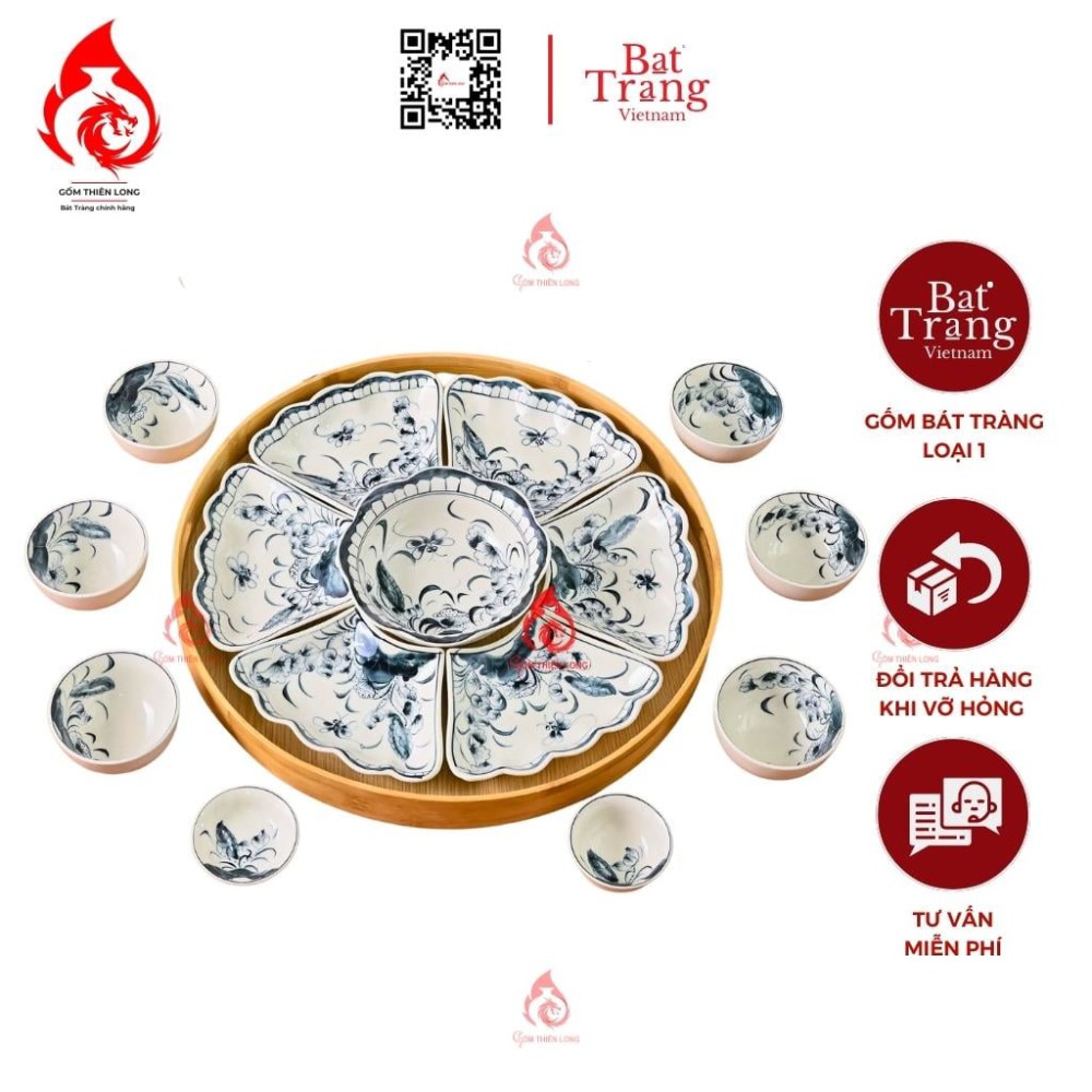 Bộ Bát Đĩa Hoa Mặt Trời Vẽ Sen Chuồn 230900