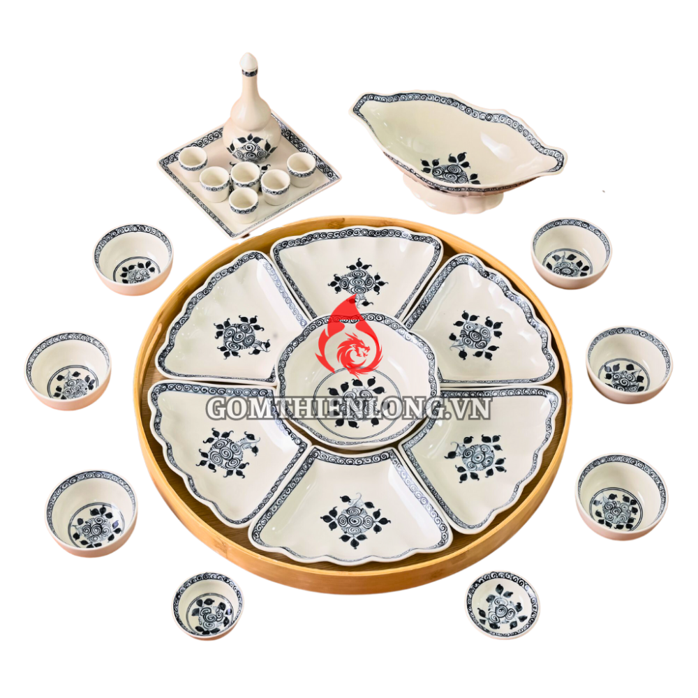 Bộ Bát Đĩa Hoa Mặt Trời Vẽ Hoa Cẩm Tú Cầu 230902