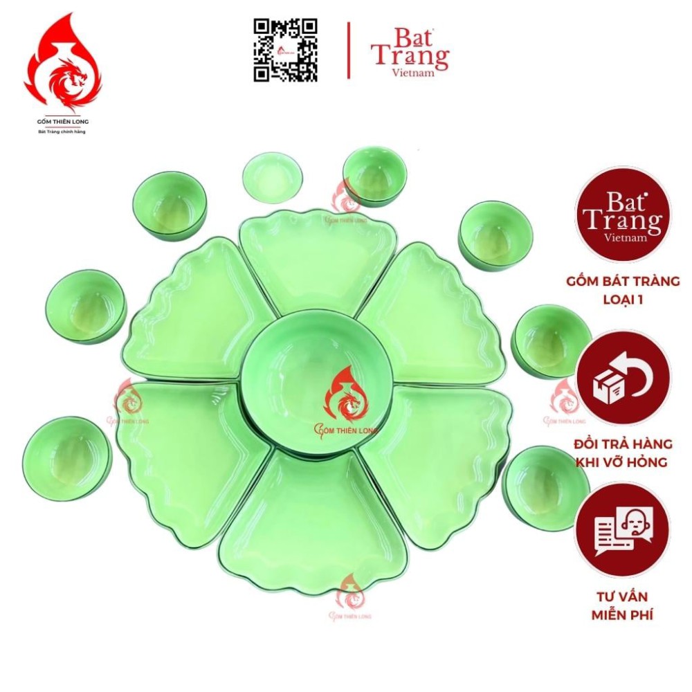Bộ Bát Đĩa Hoa Mặt Trời Xanh Cốm 233110