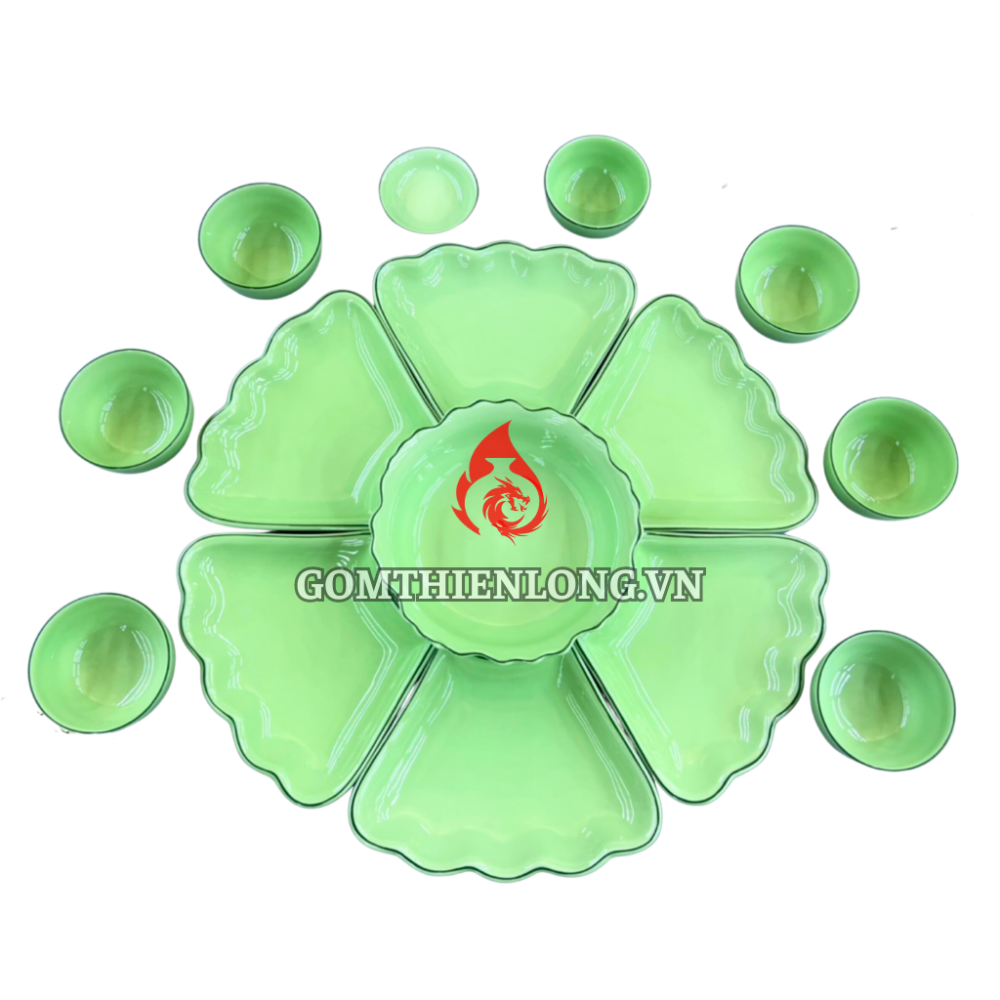 Bộ Bát Đĩa Hoa Mặt Trời Xanh Cốm 233110