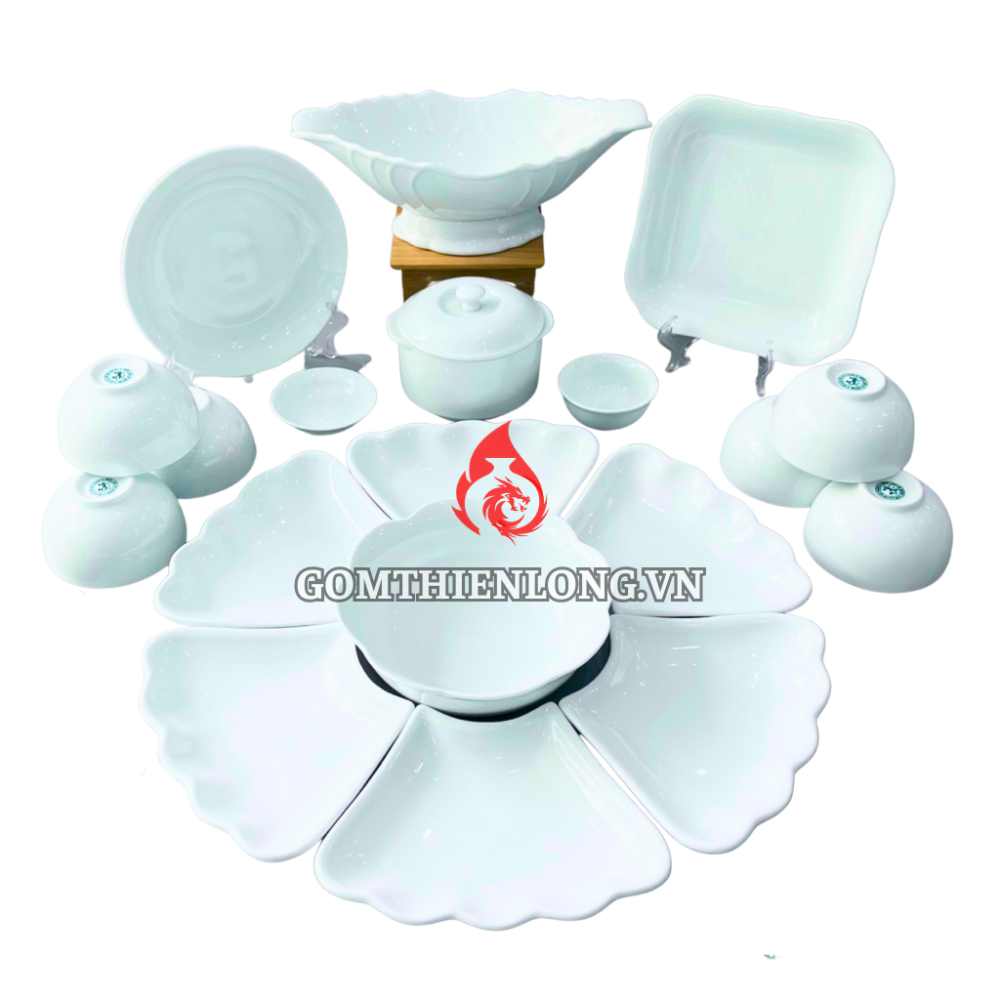 Bộ Bát Đĩa Hoa Mặt Trời Màu Trắng Sứ 230912