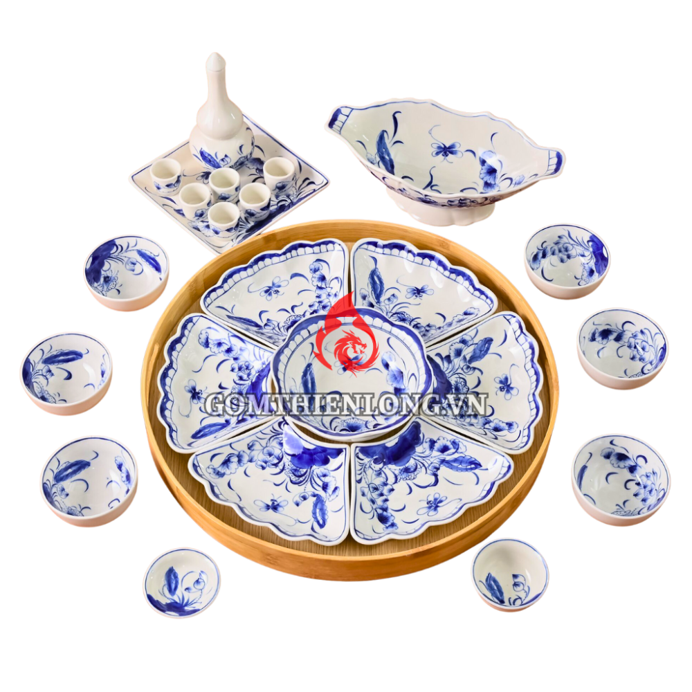 Bộ Bát Đĩa Hoa Mặt Trời Vẽ Sen Chuồn 230894