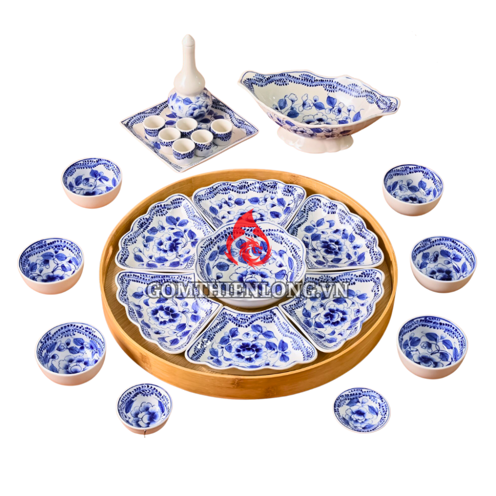 Bộ Bát Đĩa Hoa Mặt Trời Vẽ Hoa Phù Dung 230889