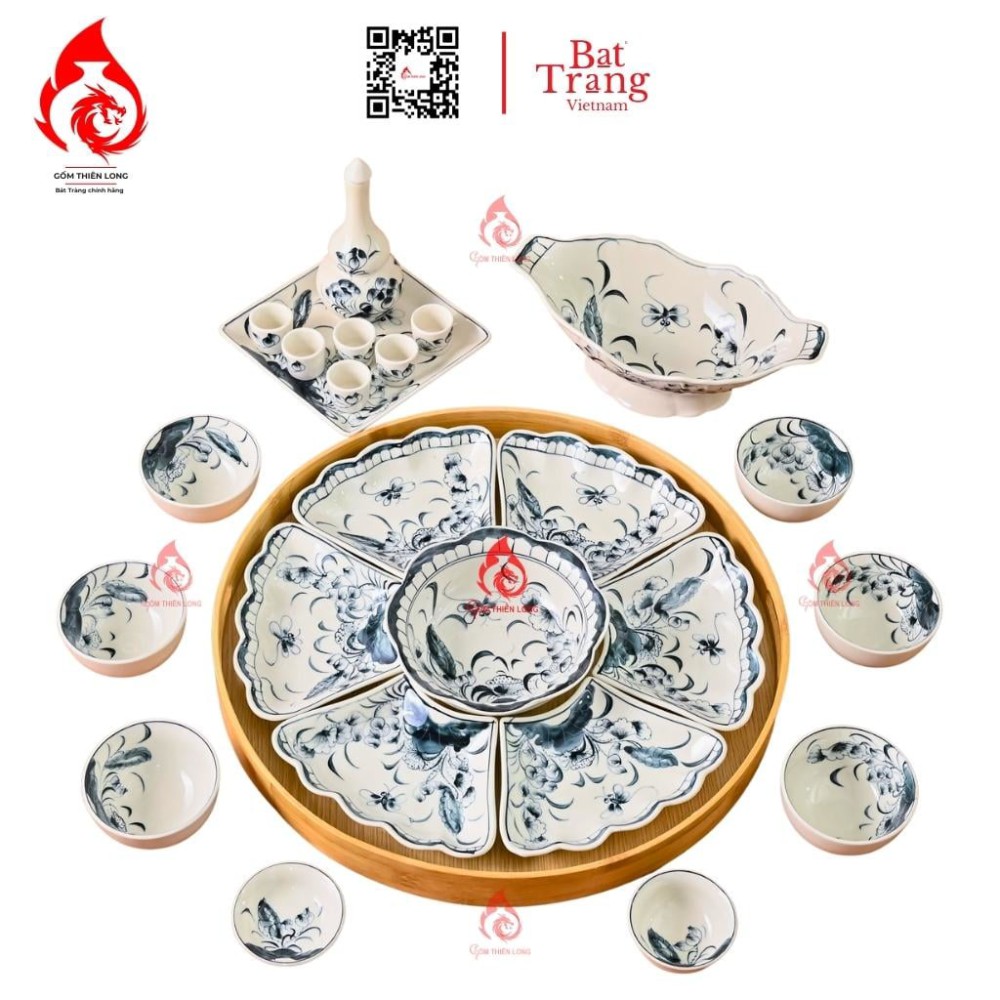 Bộ Bát Đĩa Hoa Mặt Trời Vẽ Sen Chuồn 230900