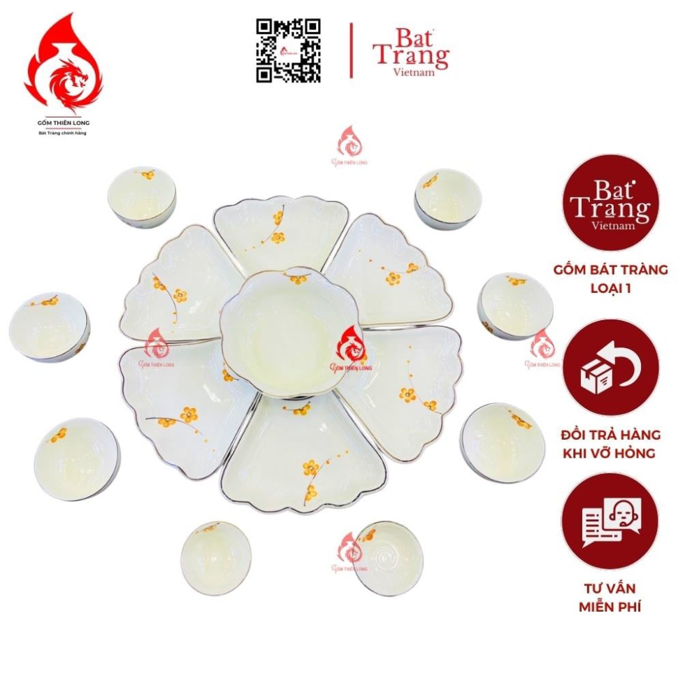 Bộ Bát Đĩa Hoa Mặt Trời Vẽ Mai Vàng 230906