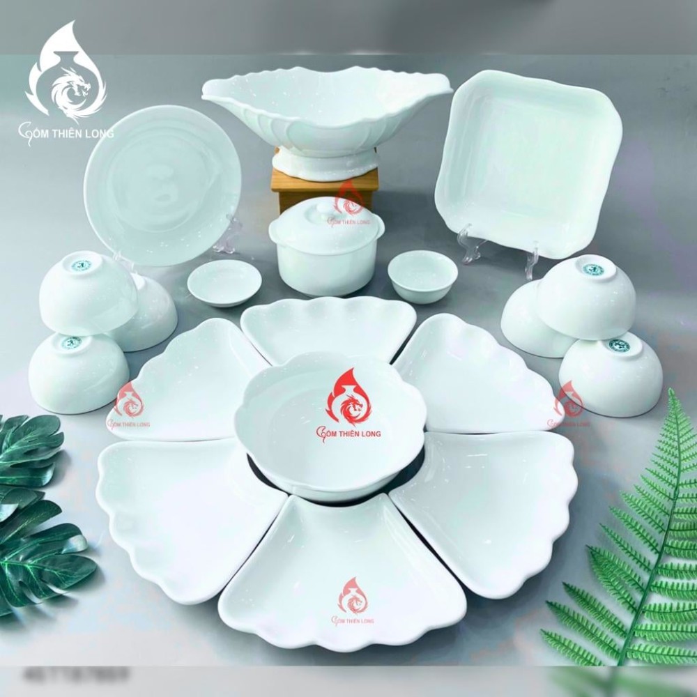 Bộ Bát Đĩa Hoa Mặt Trời Màu Trắng Sứ 230912