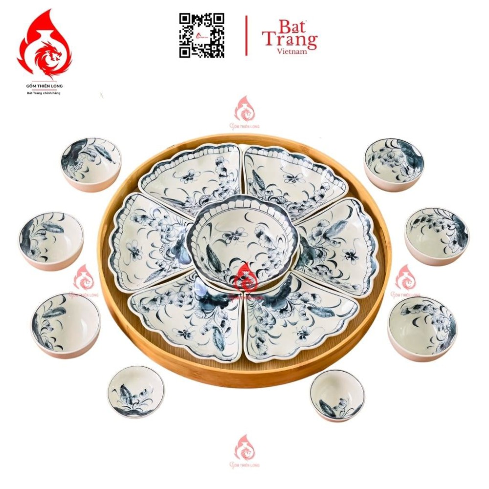 Bộ Bát Đĩa Hoa Mặt Trời Vẽ Sen Chuồn 230900
