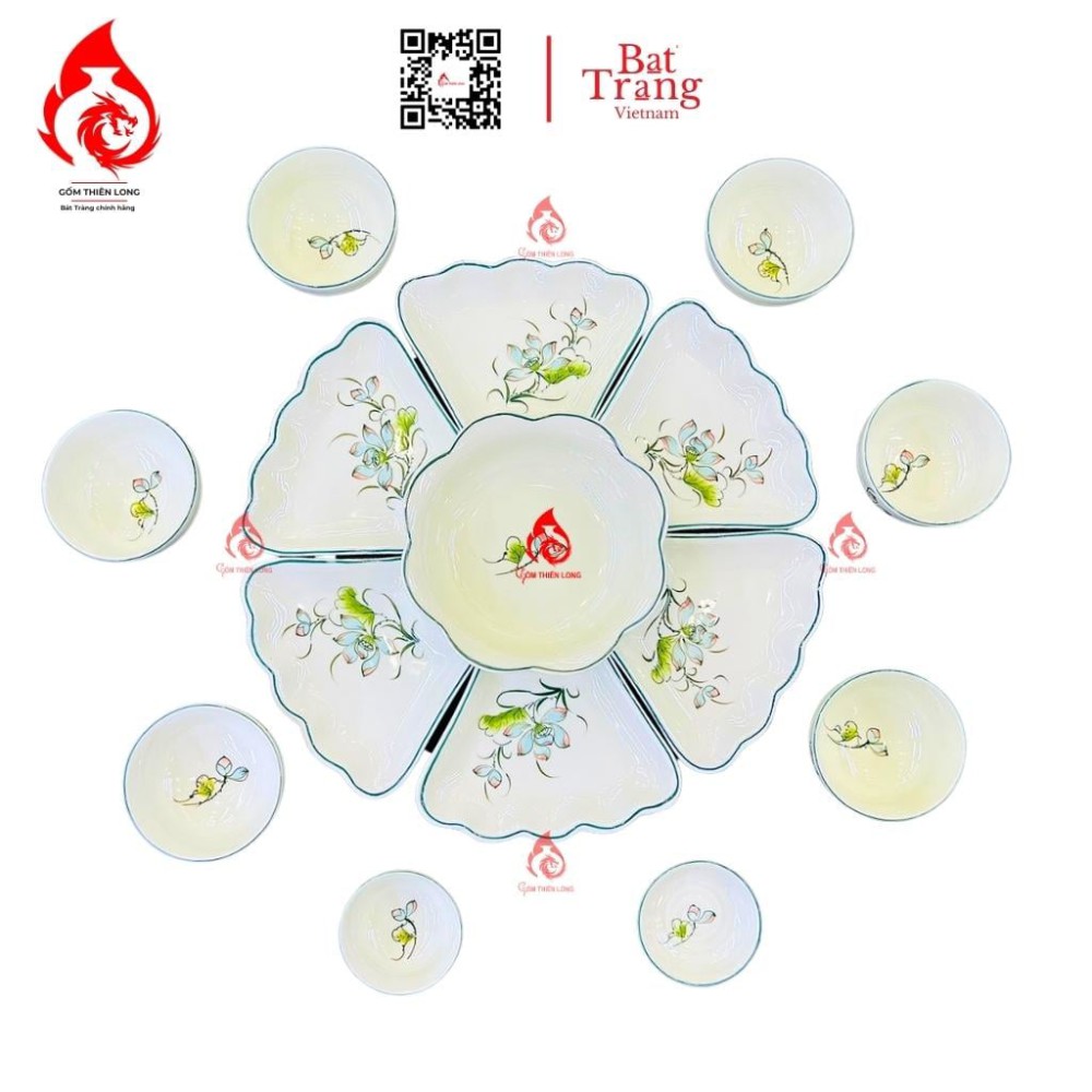 Bộ Bát Đĩa Hoa Mặt Trời Vẽ Sen Bóng 230904