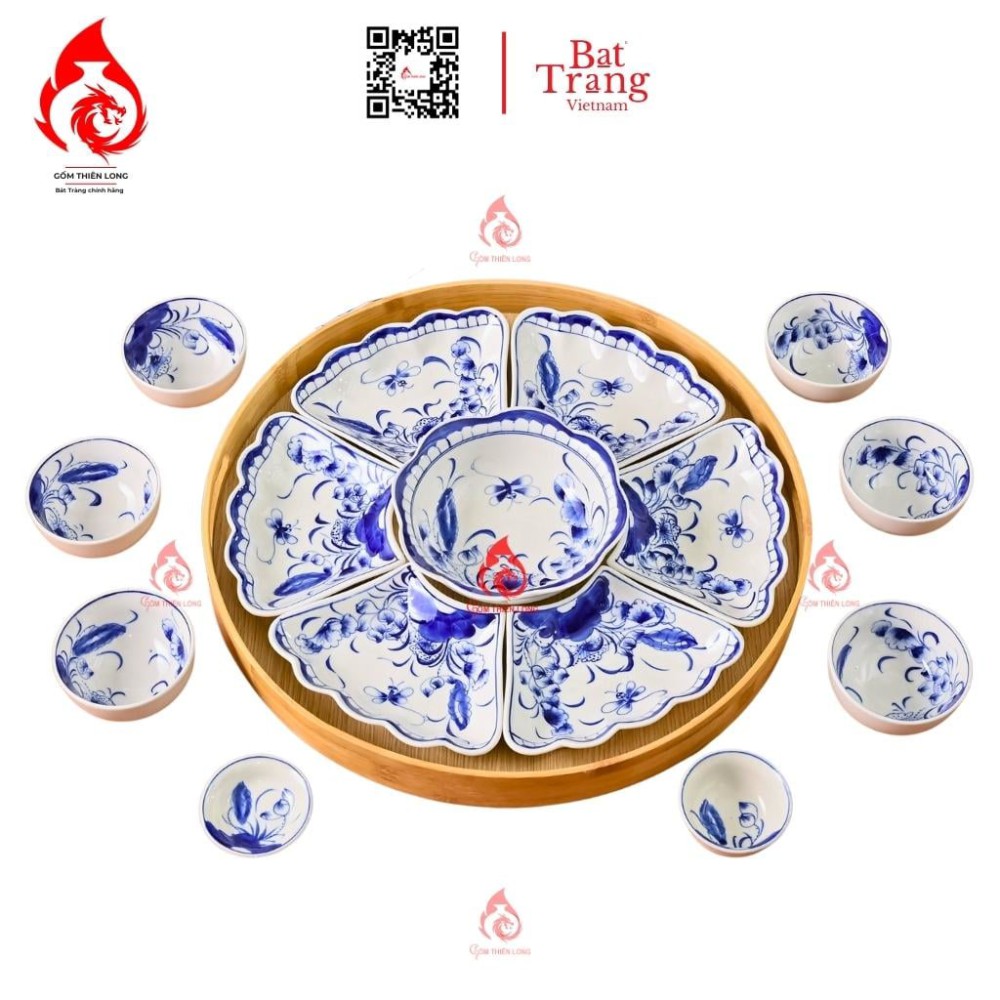 Bộ Bát Đĩa Hoa Mặt Trời Vẽ Sen Chuồn 230894