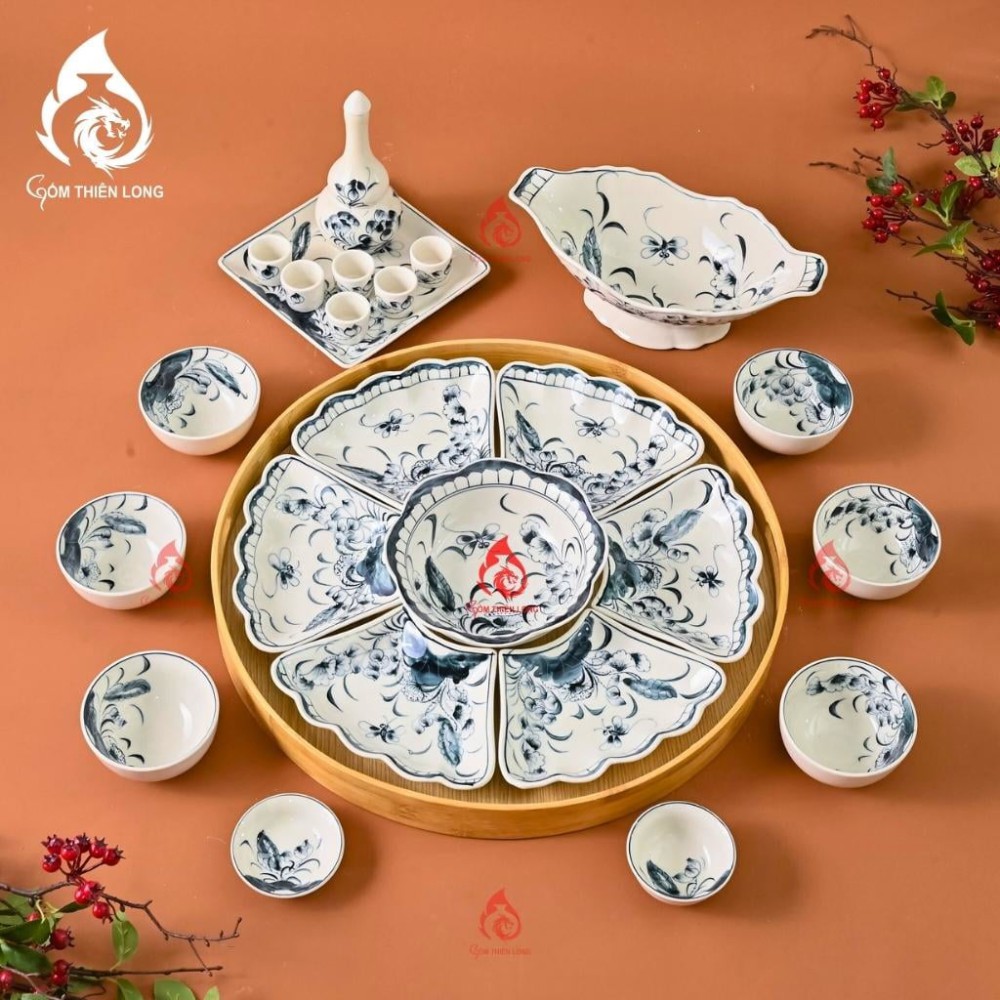 Bộ Bát Đĩa Hoa Mặt Trời Vẽ Sen Chuồn 230900