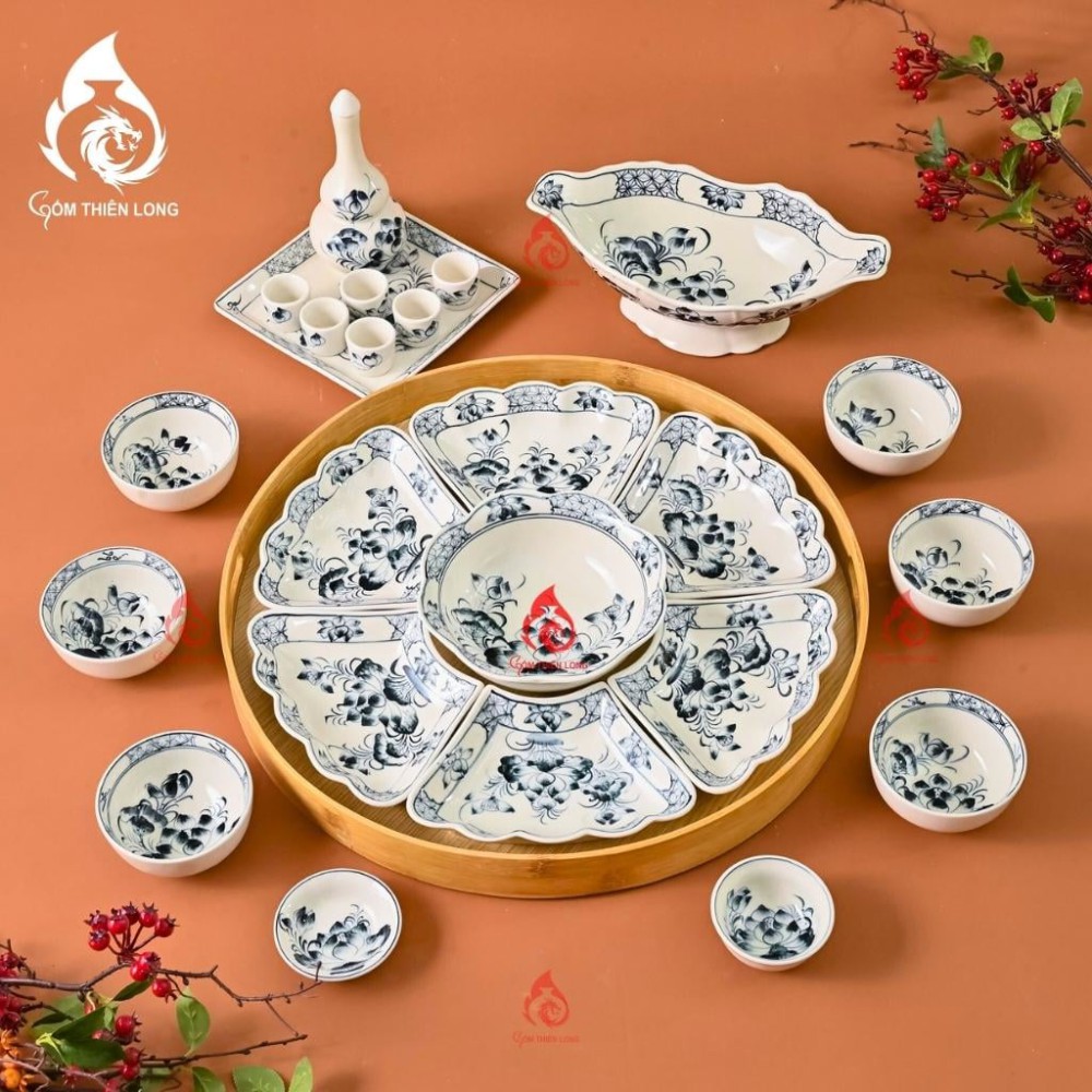 Bộ Bát Đĩa Hoa Mặt Trời Vẽ Sen 230901