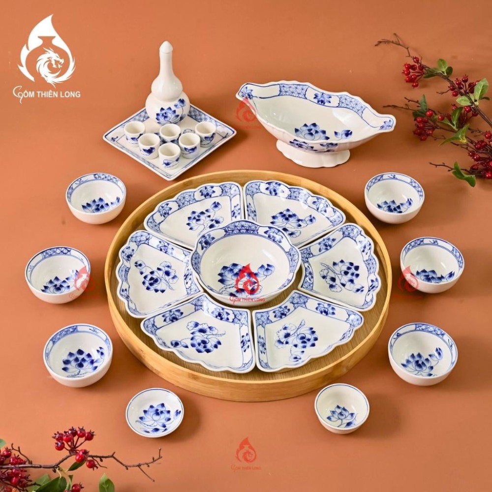 Bộ Bát Đĩa Hoa Mặt Trời Vẽ Sen 230903