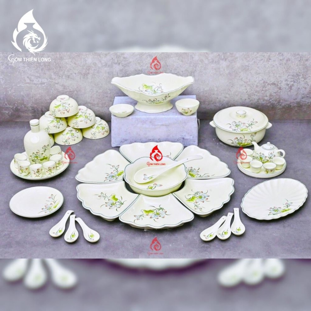 Bộ Bát Đĩa Hoa Mặt Trời Vẽ Sen Bóng 230904