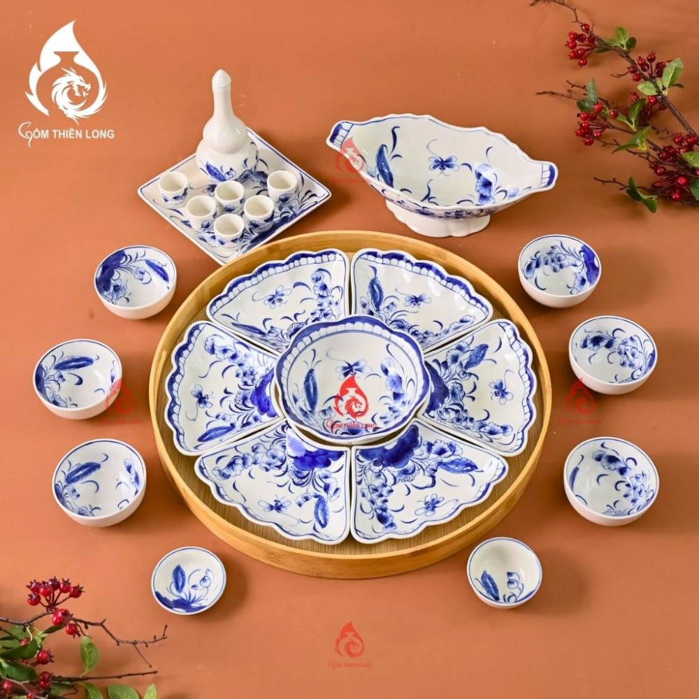 Bộ Bát Đĩa Hoa Mặt Trời Vẽ Sen Chuồn 230894