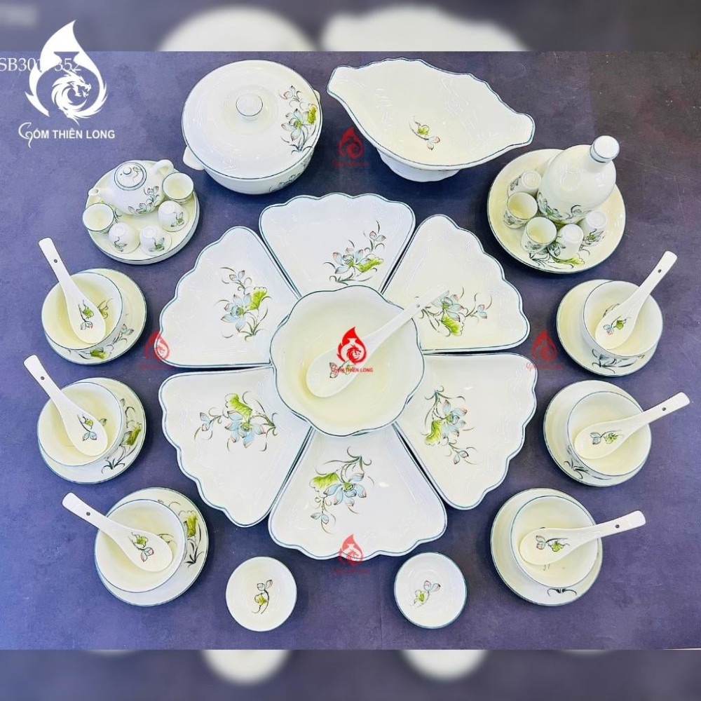 Bộ Bát Đĩa Hoa Mặt Trời Vẽ Sen Bóng 230904