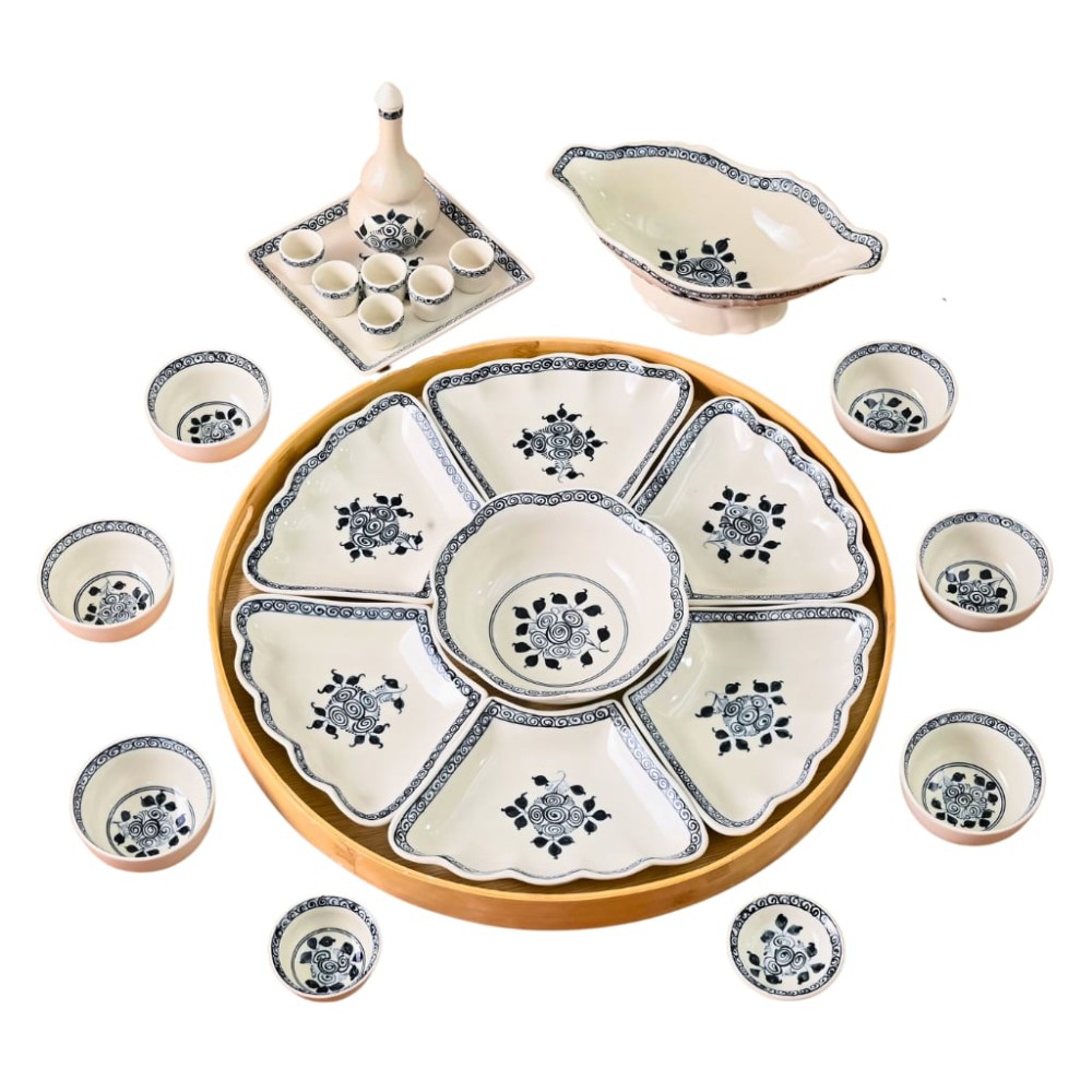 Bộ Bát Đĩa Hoa Mặt Trời Vẽ Hoa Cẩm Tú Cầu 230902