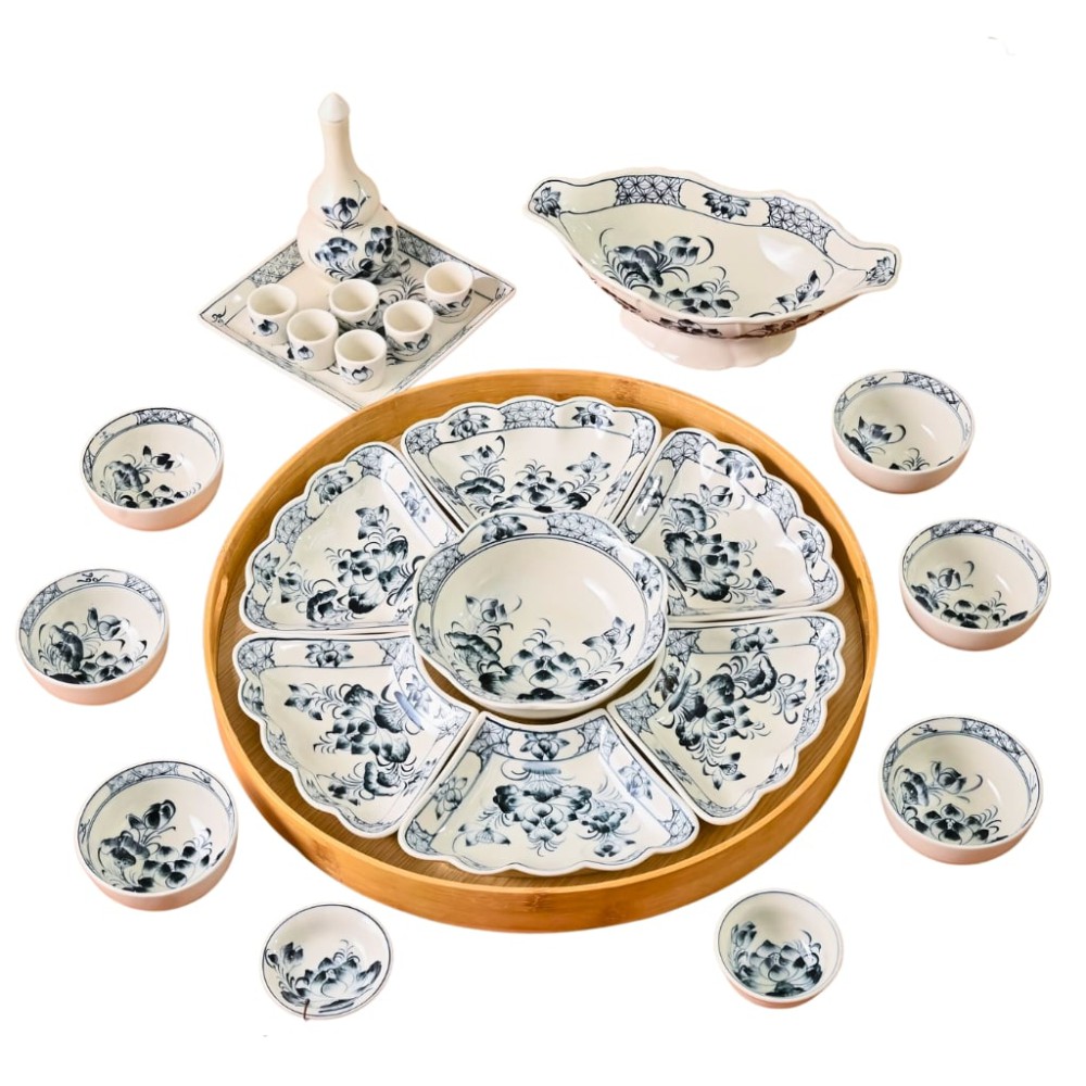 Bộ Bát Đĩa Hoa Mặt Trời Vẽ Sen 230901