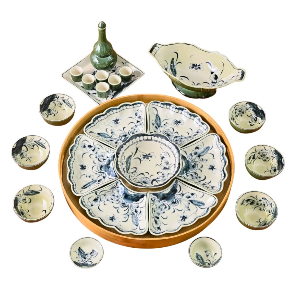 Bộ Bát Đĩa Hoa Mặt Trời Men Rêu Hoa Sen 230888