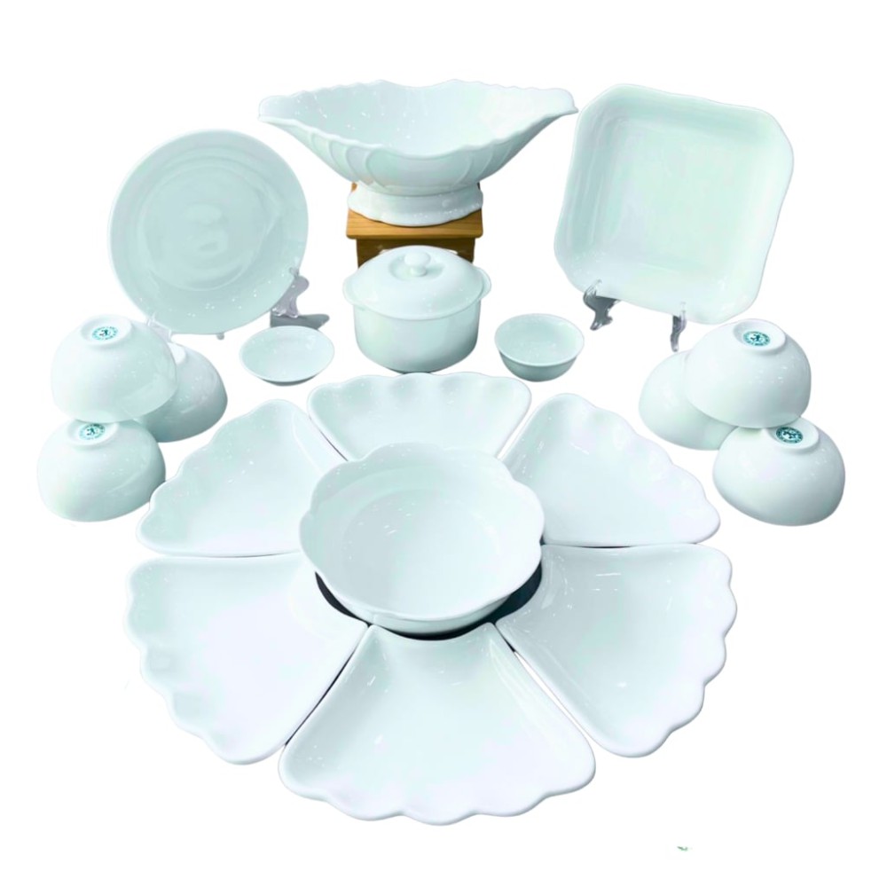 Bộ Bát Đĩa Hoa Mặt Trời Màu Trắng Sứ 230912