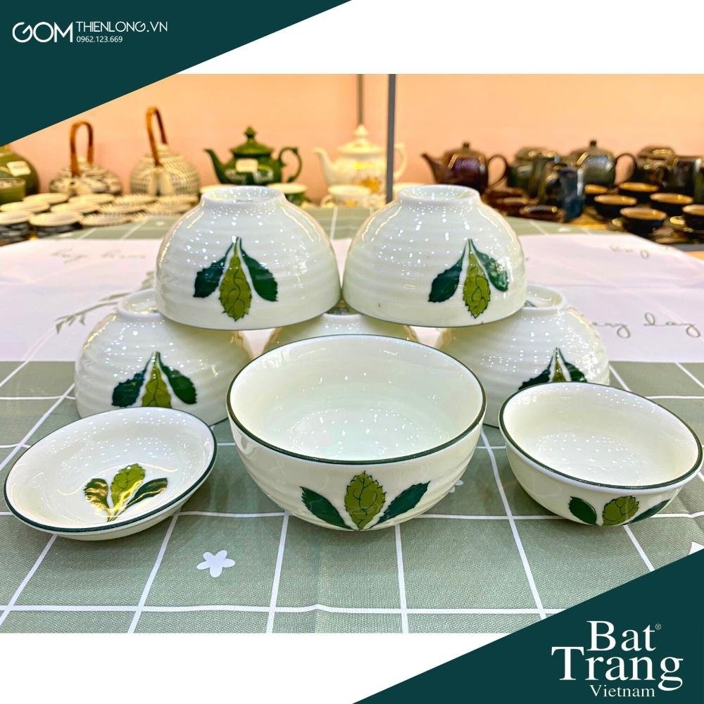 Bộ Bát Đĩa Hoa Mặt Trời Men Kem Vẽ Ngò Gai