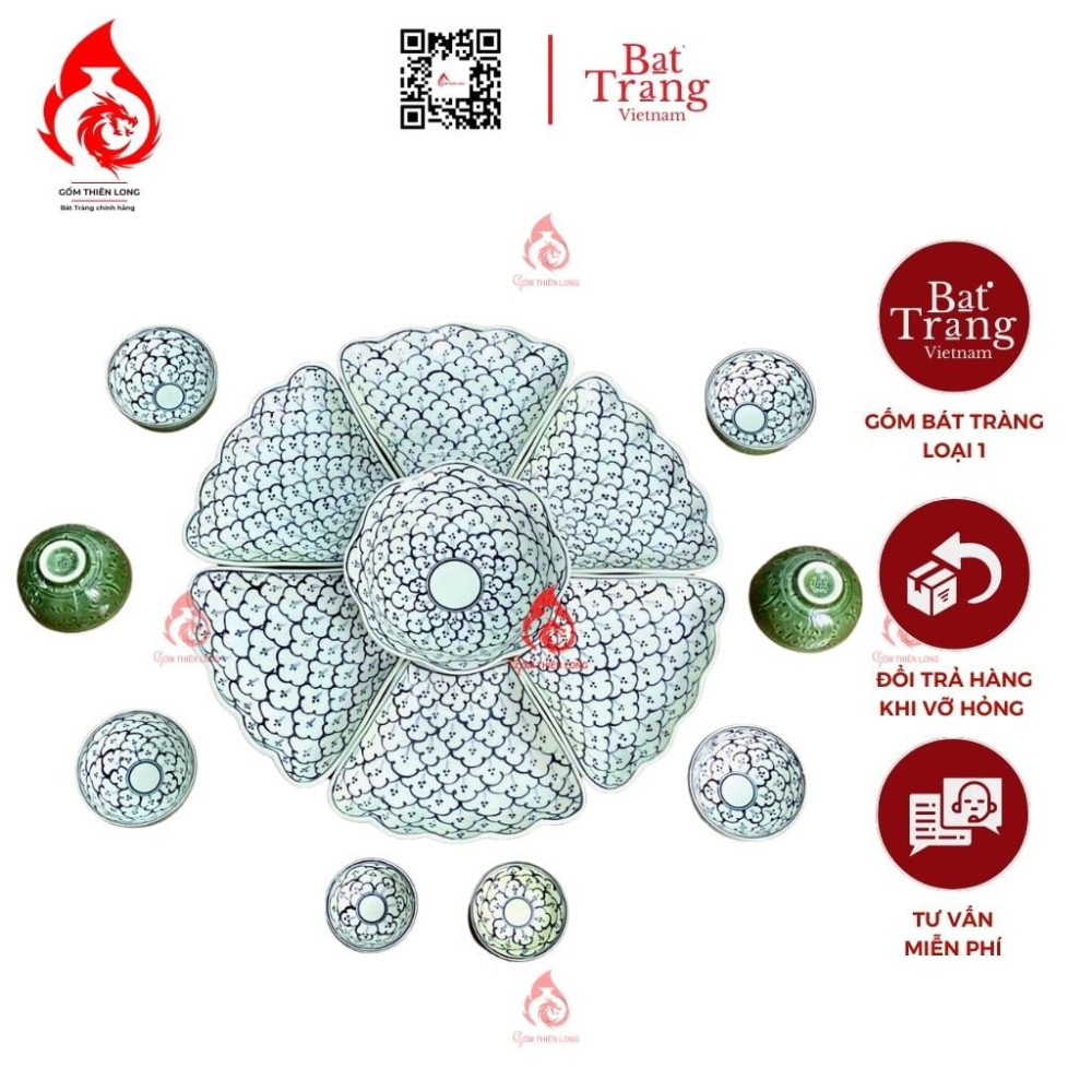 Bộ Bát Đĩa Hoa Mặt Trời Men Rêu Vẽ Liên Hoa 230890