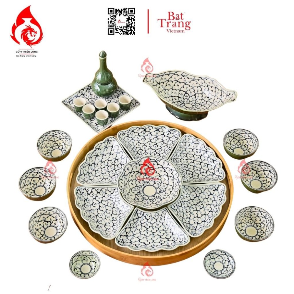 Bộ Bát Đĩa Hoa Mặt Trời Men Rêu Vẽ Liên Hoa 230890