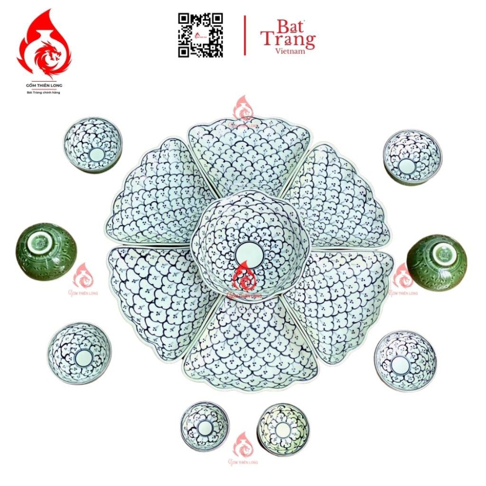 Bộ Bát Đĩa Hoa Mặt Trời Men Rêu Vẽ Liên Hoa 230890