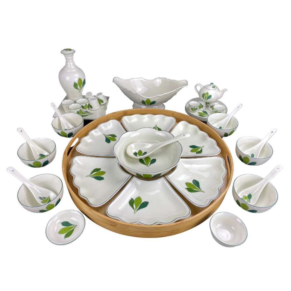 Bộ Bát Đĩa Thắp Hương Lá Ngò Gai